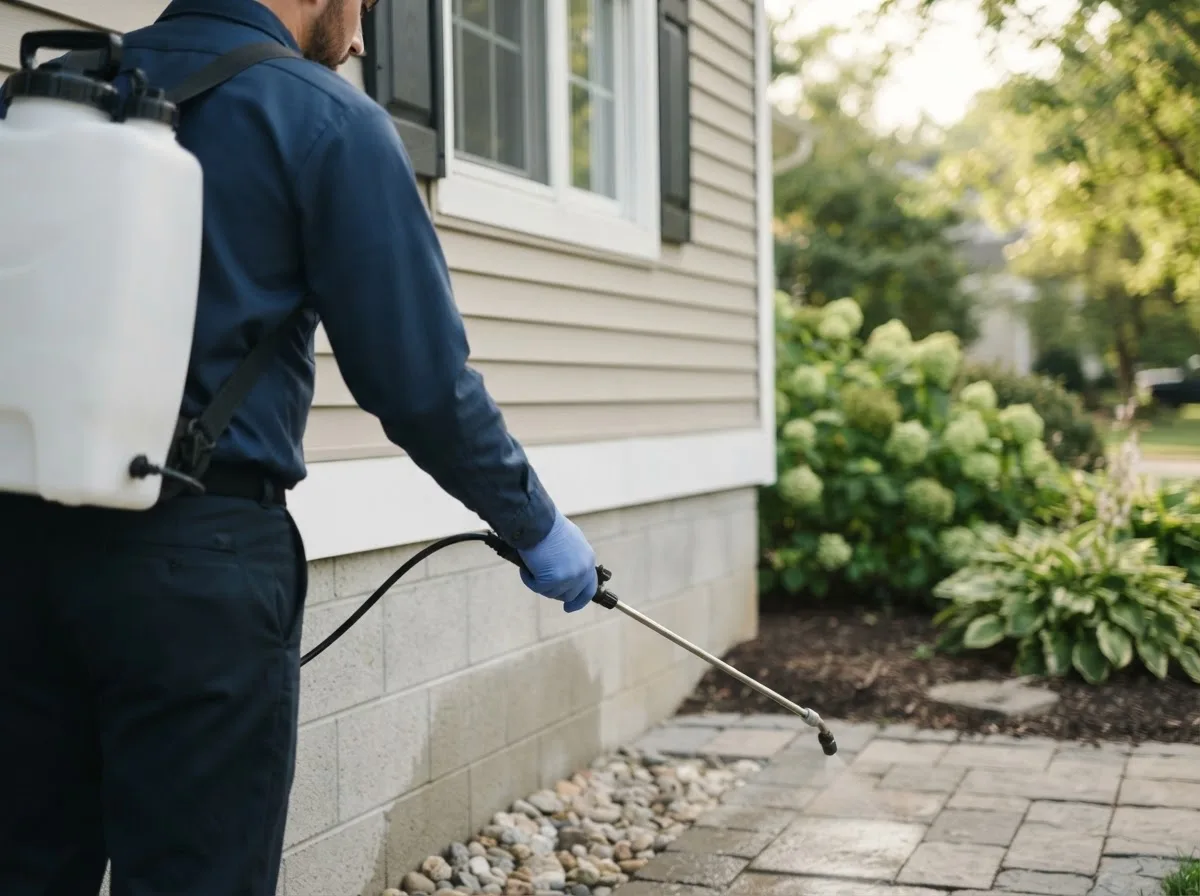 Pest control technician inspecting a home in Manchester, NH